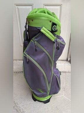 Purple and Green Golf Carry Bag with Multiple Pockets